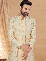 Cream Art Silk Indo Western Readymade Indo Western Sherwani